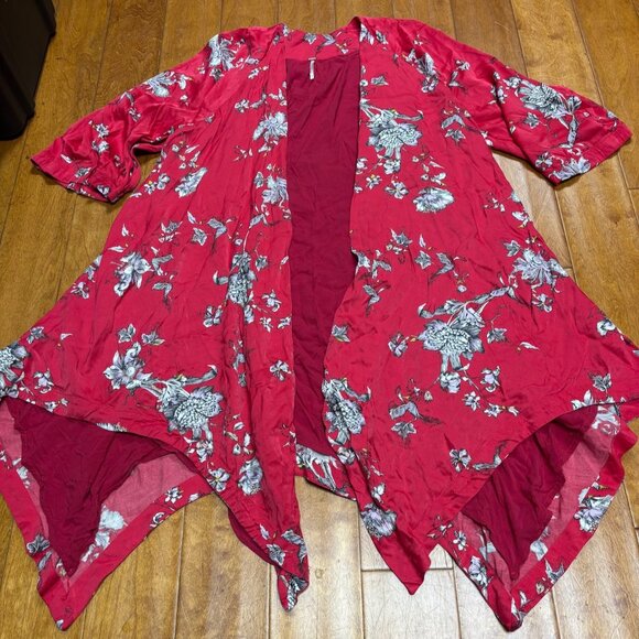 Free People Womens Kimono Size S Asymmetric Fairy Boho Oversize Midi Artsy Flowy - Picture 10 of 14